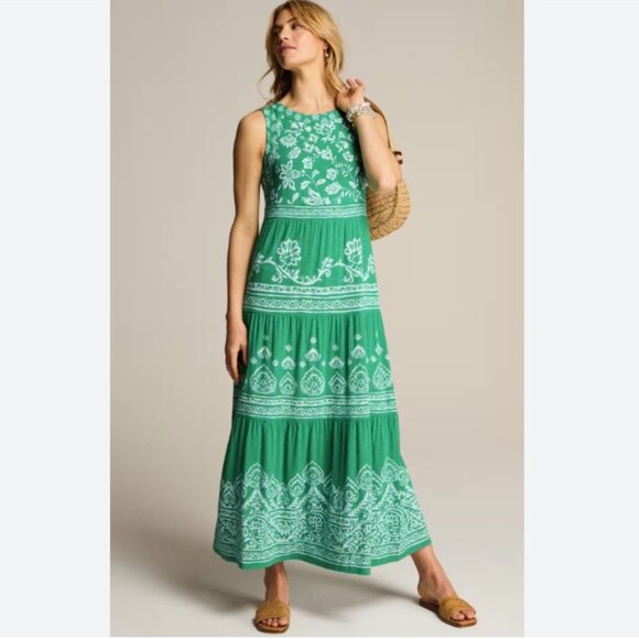 J Jill Nomad Tiered Dress in Green - Picture 1 of 8